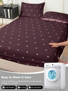 1pc Heart Pattern Fitted Sheet, Bedding, Fitted Sheet, Mattress Cover, Soft And Comfortable Bedroom Mattress Protector Fitted Sheet, Machine Washable - Multicolor - View 7