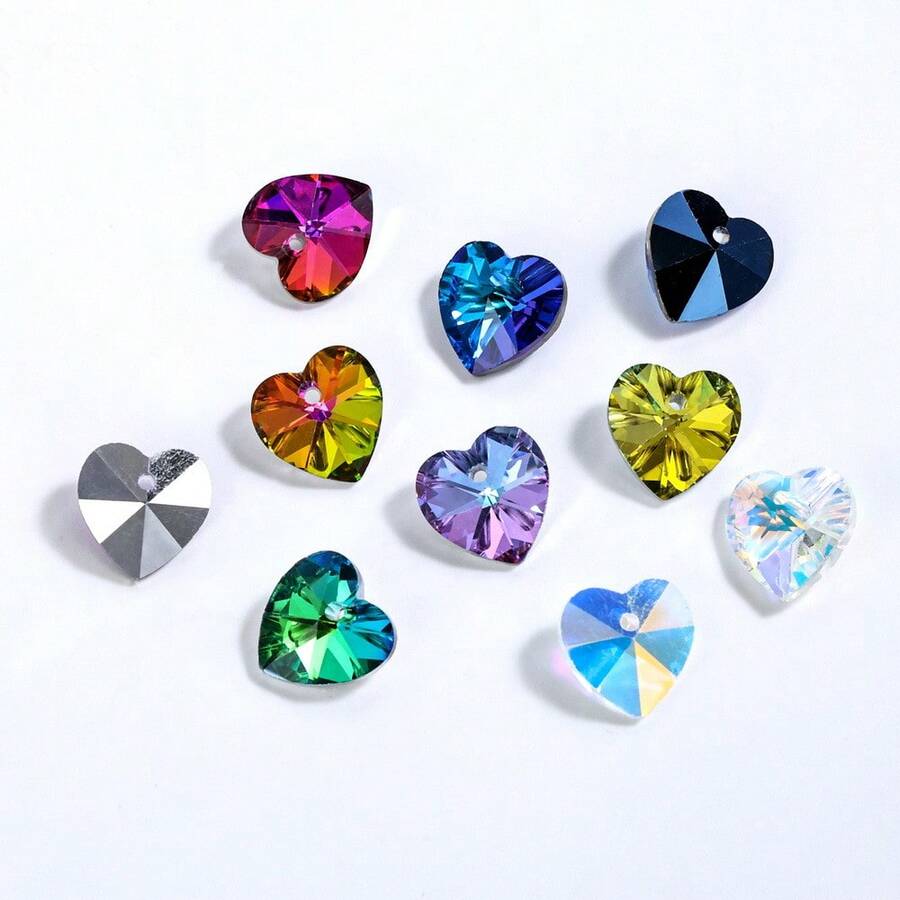ICIQ 10 miếng mặt dây chuyền hình trái tim nhọn 14mm màu mới, lỗ đơn, đá zirconia pha lê cao cấp, phụ kiện trang sức DIY làm hoa tai - 14mm - Xem 1