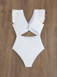 Vcay 1 pieza Traje de baño de una sola pieza con volantes retorcidos y espalda descubierta, casual, para vacaciones, fiestas y playa, para mujer, primavera/verano - Blanco y Negro - Ver 7