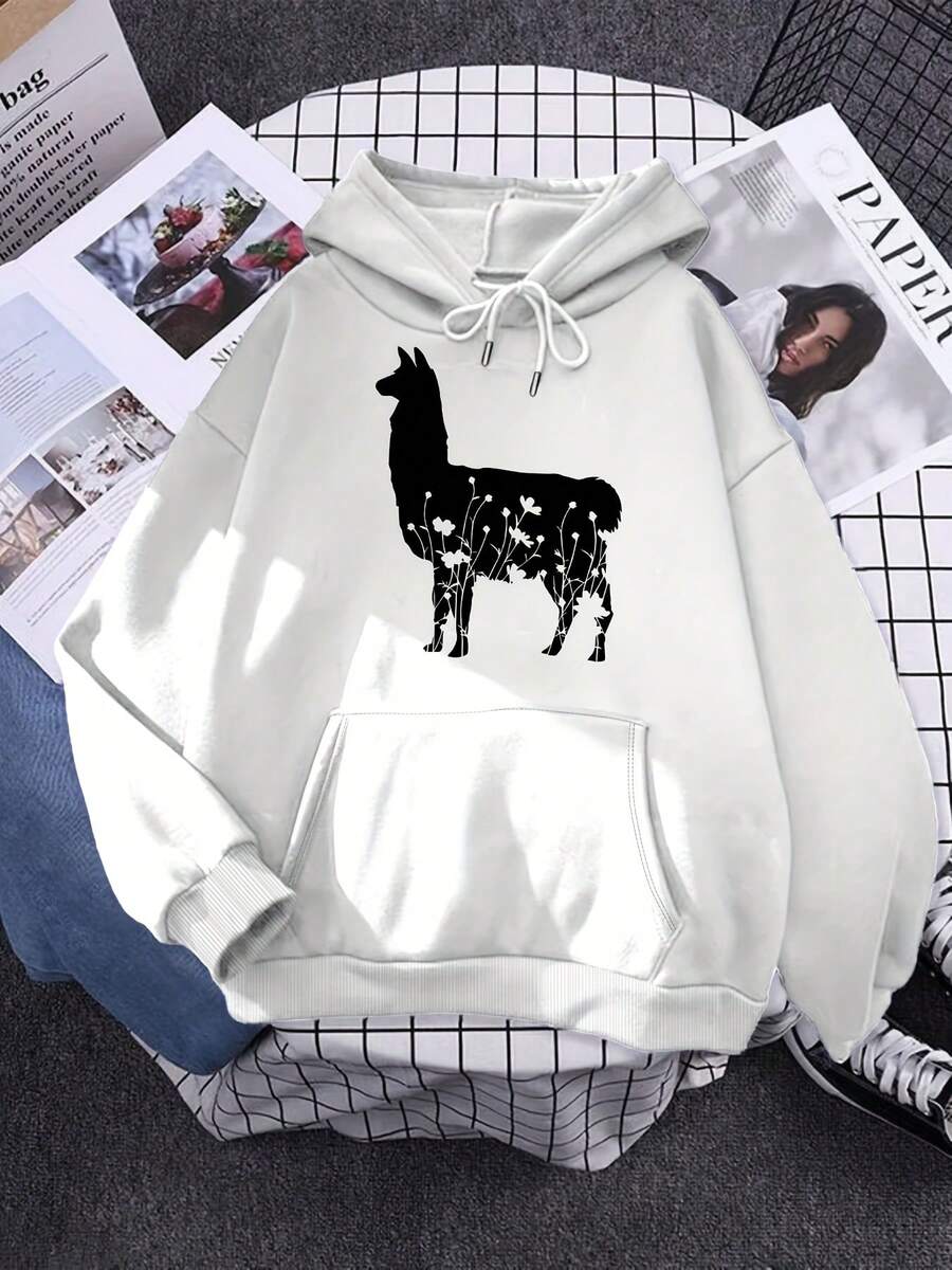 Fun And Casual Printed Hoodie, Effortlessly Creates A Laid-Back And Romantic Look. This Drawstring Hooded Sweatshirt Is Comfortable To Wear And Suitable For Daily Commuting, Casual Outings, And Vacations. It Is An Ideal Choice For Women In The Autumn And Winter Seasons - White - View 1