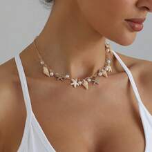 1pc Women's Vacation Ocean Style Shell Pearl Tassel Necklace - Gold - View 2