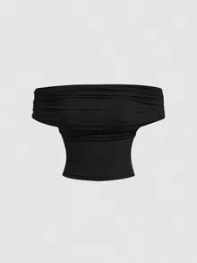 MOD Top ajustado de 3 formas de unicolor (Negro, Lunares negro y blanco, Albaricoque) - Úsela como cuello de capucha, hombros descubiertos o sin tirantes, Top casual de primavera/verano para festivales, vacaciones en la playa, té - Negro - Ver 6