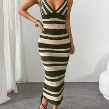 guangzhougaolangshangmao  PETITE Vestido de suéter largo de ganchillo de talla grande para primavera y otoño - verde militar - Ver 1