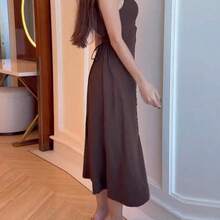 Nana's Women's Clothing Store Vestido midi de verano de unicolor y sin mangas elegante para mujer - Negro01 - Ver 5