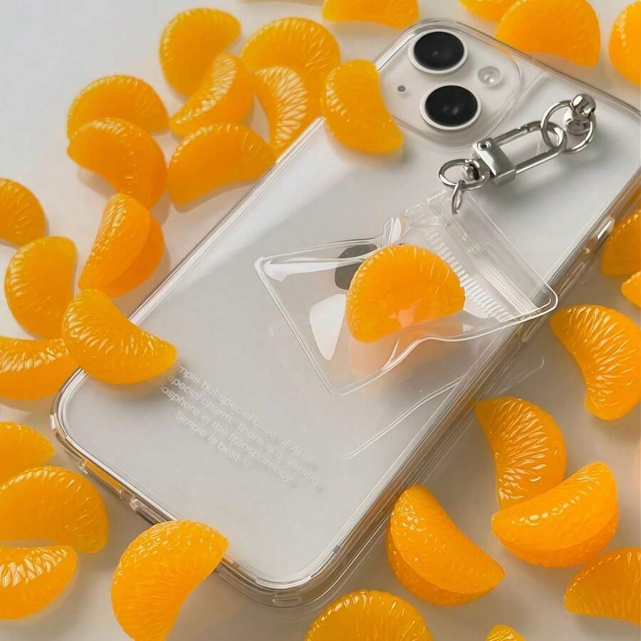 1pc. Orange Fruit Transparent Bag Phone Charm, Korean Ins Style Fresh Fruit, Suitable For Various Holiday Party Gifts, Cheese Squishy, Squishy Dumpling, Fidget, Squishy - Orange Ornament - View 1