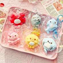1pc Handmade Silicone Ocean Animal Stitched Packaging Squeeze Toy, Stress Relief Squeeze Toy, Soft TPR Material, Relieve Anxiety, Adult Hand Pressure Relief, Holiday/Birthday/Festival Gift (Stitching And Bead Chain Color Random) - 河豚 - 查看 3