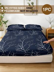 1pc Leaf & Botanical Print Fitted Sheet, Soft Comfortable & Breathable, Wrinkle Resistant, Improves Sleep Quality, Machine Washable, Fits Twin, Full, Queen, King Size Beds, Perfect For Dormitories & Guest Rooms (Pillowcases Not Included) - Multicolor - View 2