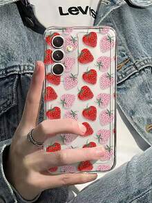 1pc Transparent Thick Anti-Drop UV Painted TPU Phone Case, With Full Screen Pink And Red Strawberry Pattern Design, Suitable For IPhone Series Phone Case, It Provides Lens Protection And Can Be Used As A Protective Cover, It Is A Gift For New Year, Christmas, Halloween Or Valentine's Day, [International Version Non-Local Version Model] Anti-Fall, Cover, Phone Complete, Phone Protective Case - Multicolor - View 2