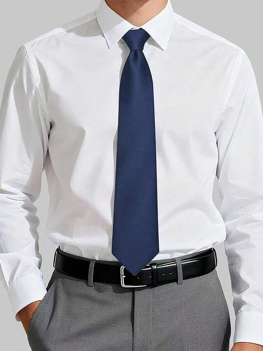 1件男士純色領帶裝飾配件,多用途領帶適用於派對、度假、工作、婚禮及其他場合,領帶寬度6cm - 藏蓝色 - 查看 1