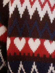Plus Size Geometric Pattern Casual Knit Cardigan, Suitable For Holidays, Daily Wear, And Evening Dates - Red - View 3