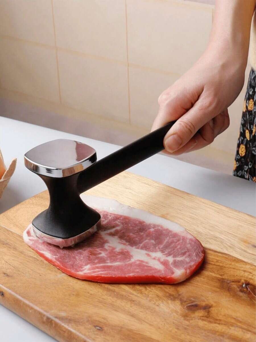 耐用不鏽鋼二合一肉類嫩化器，舒適握把手動肉錘，適用於家庭與餐廳廚房工具，如牛排、雞肉、魚、洋蔥、薑、大蒜