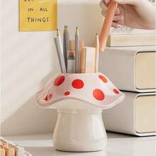 Elegant Soft-Toned Mushroom Shaped Pen Holder, Cute Desktop Decor, Functional Stationery Organizer, Fashionable Writing Tool Storage, Minimalist Desk Essential, Unique Design Gift, Creative Aesthetic Office Decor, Daily Work Space Accessory - Multicolor - View 5