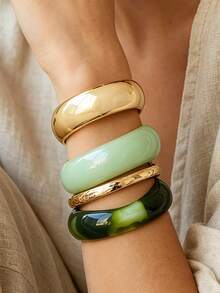3pcs Set Exaggerated Asymmetrical Resin Semi-Transparent Bracelet, Versatile For Women - Multicolor - View 2