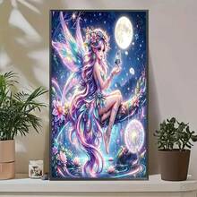 1pc DIY Diamond Art Kit - Moon Fairy Pattern, Round Diamond Mosaic Art Craft Kit, Suitable For Beginners, Home Wall Decor, Unique Gift, No Frame - No Frame - View 12