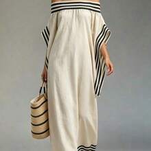 Holidaya Vestido casual y suelto con hombros descubiertos para mujer, adecuado para la playa, picnic, vacaciones, uso casual, negocios y uso diario - Beis - Ver 1