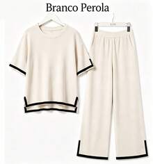 Women's Tracksuit Set With Striped Details - Comfortable Style - 白色 - 查看 2