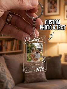 1 pieza Llavero personalizado Papá y yo con foto, llavero de marco de acrílico transparente con texto personalizado, recuerdo perfecto para padres e hijos, llavero "Por siempre tu pequeña", regalo del Día del Padre, regalo de cumpleaños para papá - Multicolor - Ver 2
