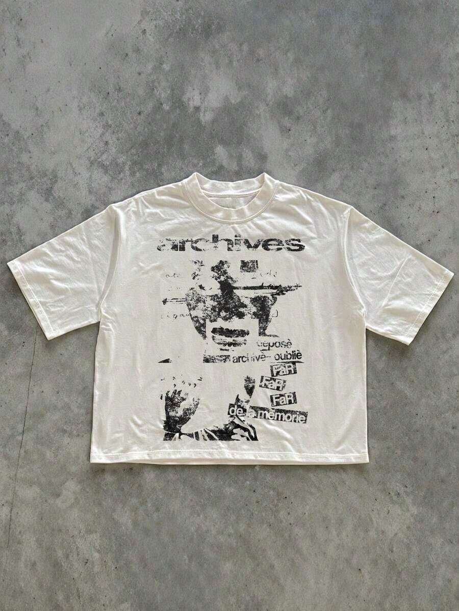 Men's Casual Crew Neck Short Sleeve T-Shirt, 100% Cotton, Summer Vacation Top, Funny Graphic Tees, Y2K Streetwear, Gifts For Boyfriend And Husband - 白色 - 查看 1