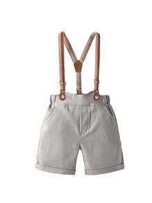 New Summer Fashion Handsome Boys 2-Piece Gentleman Suit Shirt + Suspenders Shorts New Little Groomsman Formal Suit Set Birthday Party Boys Gentleman Outfit Gift For Children Boys Clothing Birthday Party Boys Gentleman Shirt Set Boys Clothing Boys Clothing Fashion Boys Clothing Children Clothing - Champagne - View 6