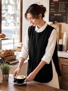 1pc Plain Color Fashionable Water-Resistant Apron, Loose Fit Multi-Pocket Design, Multipurpose For Kitchen, Restaurant, Outdoor Travel, Suitable For Women, Great Gift For Wife Or Mother - Multicolor - View 11