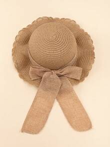 1 pieza Sombrero de sol blanco con onda y lazo para niñas, sombrero elegante con protección UV adecuado para la playa, viajes, vacaciones, estilo bohemio - 1PC - Ver 8