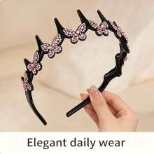 1pc Elegant Wave Headband With Synthetic Zirconia Decorated Butterfly, Non-Slip Plastic Hair Hoop For Women, Durable Fashion Hair Accessory Suitable For All Seasons, Suitable For Daily Face Washing And Formal Occasions - Multicolor - View 4