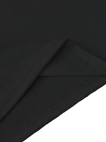 Oda monocromática a la elegancia de la naturaleza, talla estándar, camiseta casual de mujer para el hogar, estampada, cuello redondo, manga corta pura - Negro - Ver 4