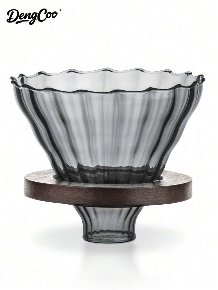Dengcoo 1 pieza Cafetera de goteo de vidrio gris, filtro de café manual de vidrio cónico con soporte de bambú, capacidad para 1-6 tazas, accesorio de embudo para café de goteo, adecuado para el hogar y la oficina - Gris - View 1