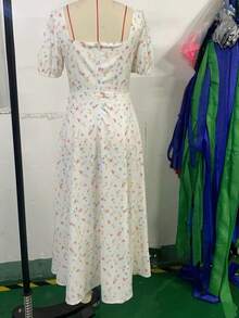 Sexy Vintage Cami Sleeveless Midi Dress For Women, White Floral Pattern With Flared Hem, Backless And Asymmetrical Details, Elegant Summer Sundress - 白色花朵 - 查看 4