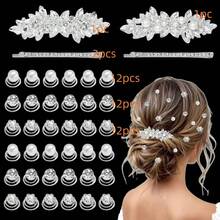 Juego de 40 piezas de pinzas de pelo con strass y cristal, incluye pinzas de pelo con flor de perla en espiral, adecuado para bodas, novias, bailes de graduación, fiestas y ocasiones especiales (strass & perla & flor), pinzas de pelo, garras de pelo, horquillas de pelo, accesorios para el cabello, útiles escolares, pinzas para el cabello - Plateado - Ver 3