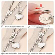 3/6Pcs Heart-Shaped Universal Detachable Zipper Pulls, Metal Zipper Pendant Replacement Accessories, Bag Coat Clothing Zipper Repair Tool, Multi-Color Versatile Decorative Zipper Pull Tabs - Multicolor - View 3