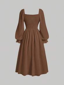 Vestido de cuello cuadrado pecho con fruncido - Verde militar - Ver 6