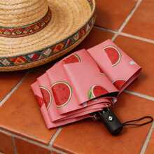 Automatic Folding Umbrella With Fruit Design, 8 Ribs, UV Protection For Sun And Rain - Red - View 2