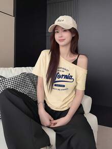 美式風格白色短袖女款夏季新款寬鬆顯瘦內層設計小眾上衣休閒款 - 杏色 - 查看 4
