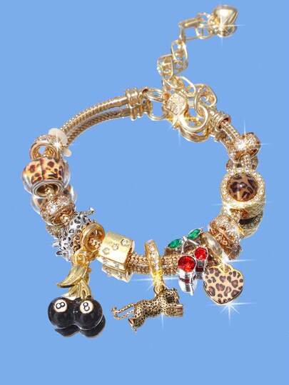 1 pieza Pulsera con dije de corazón de cereza con estampado de leopardo, pulsera de corazón de leopardo/guepardo, pulsera de corazón de cereza