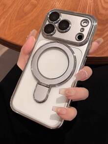 MagSafe Stand Phone Case Compatible With IPhone 17 Pro Max 17 Pro 17 16 Pro Max 16 Pro 16 15 14 13 12 11 Pro Max 16 Plus, Supports Wireless Charging, With Stand And Lens Protector - Transparent Silver - View 3