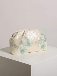 SCULPTEDSTYLE 包款 1 件装 祖母绿花卉图案亮片荷叶边云朵手拿包，女士时尚手提包，配链条肩带，适合搭配旗袍、海滩度假、旅行或参加派对 - 綠色 - 查看 3
