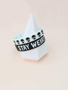 2pcs/Set Gelang Silikon Alien Drip Oil Baru, Desain Unik, Gaya Pasangan, Streetwear Gelap, Aksesori Pesta, Hadiah yang Bagus - Hitam dan putih - View 5