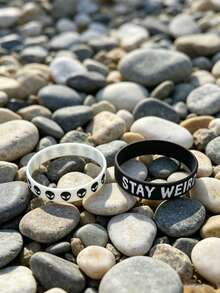 2pcs/Set Gelang Silikon Alien Drip Oil Baru, Desain Unik, Gaya Pasangan, Streetwear Gelap, Aksesori Pesta, Hadiah yang Bagus - Hitam dan putih - View 8