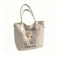 Miniso Túi tote vải canvas in hình "Nami trong One Piece - Truy nã sống hay chết", màu be, thích hợp sử dụng hàng ngày. - trắng - Xem 2