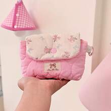 1pc Multi-Color INS Style Heart Patchwork Solid Color Pouch, Heart Colorful Design, Bow Decor Zipper, Hanging, Casual Foldable Lightweight Carry Pouch, Cosmetic Organizer, Jewelry Storage - Multicolor - View 9