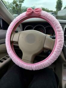 1 pieza Hermosa cubierta de volante de coche con lazo rosa sin anillo interior, de felpa, disponible en múltiples colores, se ajusta a vehículos de 14.5-15 pulgadas, accesorios de interior de coche, cubierta de volante de felpa, adecuada para todas las estaciones, disponible en múltiples estilos, decoración de coche, accesorios de coche - Arco - Ver 8