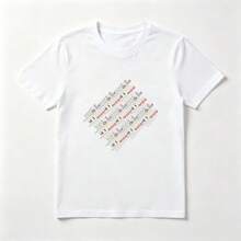 Patrón de Palabras Playera de Algodón Blanca con Diseño Diagonal - Blanco - Ver 1