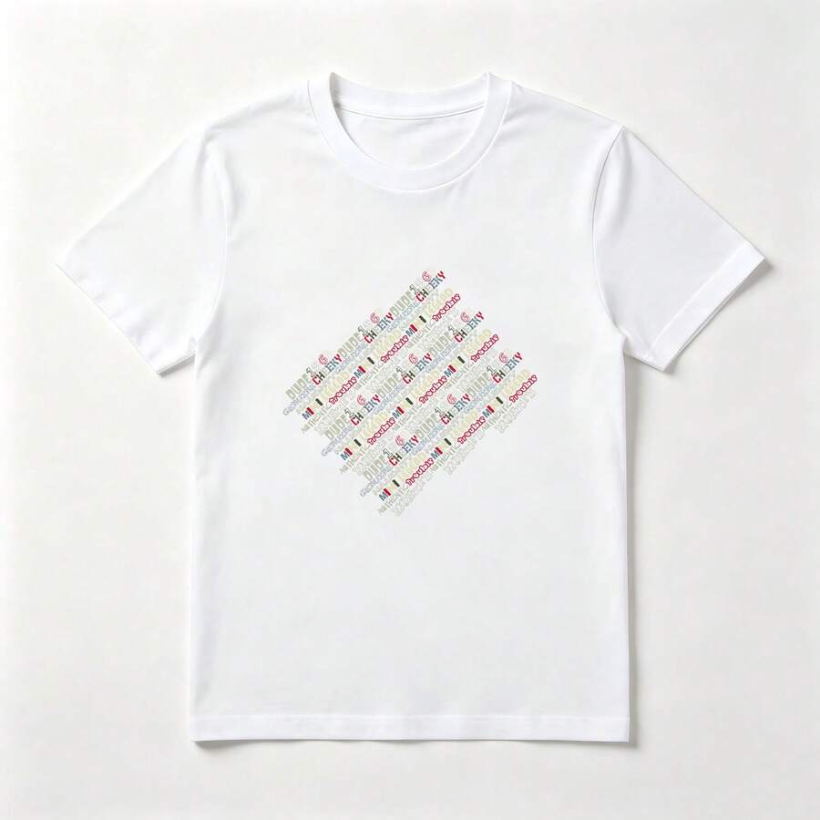 Patrón de Palabras Playera de Algodón Blanca con Diseño Diagonal - Blanco - Ver 1