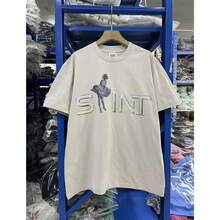 Camiseta de Verano para Hombre, Estilo Casual, Holgada, de Algodón, con Estampado de Robot SAINT, Diseño Vintage Desgastado, Manga Corta, a la Moda - Blanco - Ver 1