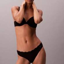 Calvin Klein Calvinklein CK Microfiber Stretch With Lace Thong Underwear  Women  Panties QD5270 - màu đen - Xem 2