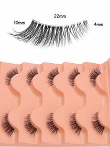 NAIJEMA 5 Pairs Natural Half-Eye False Eyelashes, Cat Eye Lashes, Fox Eye Lashes, Fluffy Faux Mink Lashes, Soft Lightweight 3D Lashes, Natural Strip Lashes, Extending Lashes, Suitable For Party, Daily Wear - Black - View 2