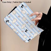 Funda protectora de cristal acrílico para tableta con efecto pintado de rayas azules & blancas, conejo blanco, lazo & patrón floral pequeño, con soporte, plegable anti-doblez, esquinas reforzadas de silicona, función de activación/suspensión automática, ranura para lápiz integrada, soporte plegable multi-ángulo - Multicolor - Ver 7