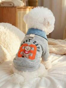 PETCIRCLE 1件宠物服装，狗/猫户外/室内服装，舒适连帽衫系列，小型犬/幼犬，秋/春季，灰色小熊学院风卫衣 - 彩色 - View 2