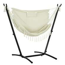 Patio Hammock Chair With Stand, Outdoor Hammock Swing Hanging Lounge Chair With Side Pocket And Headrest - Cream White - View 1